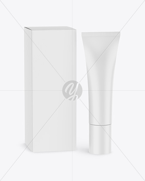 Download Matte Cosmetic Tube W Box Mockup In Tube Mockups On Yellow Images Object Mockups