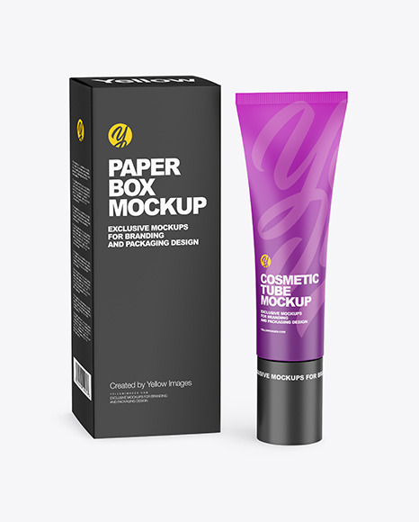 Download Matte Cosmetic Tube W Box Mockup In Tube Mockups On Yellow Images Object Mockups