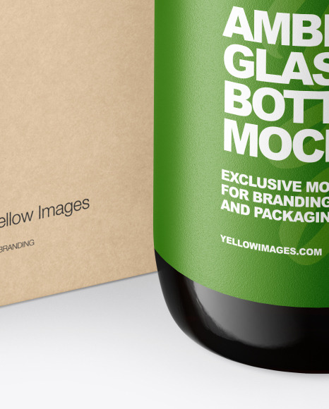 Download Amber Glass Bottle With Box Mockup In Bottle Mockups On Yellow Images Object Mockups