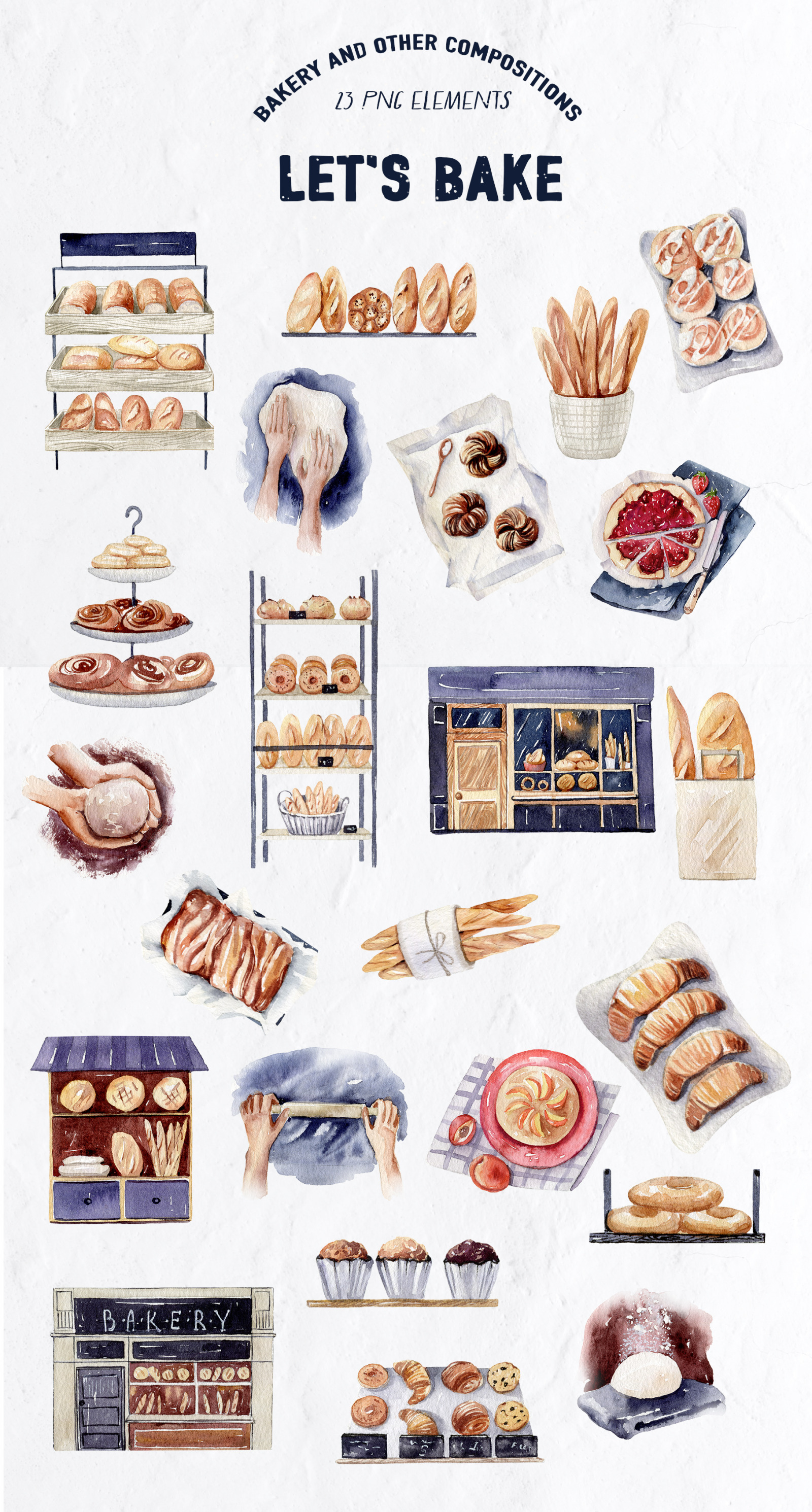 Watercolor Baking Clipart, Baking Supplies, Home Bakery Logo