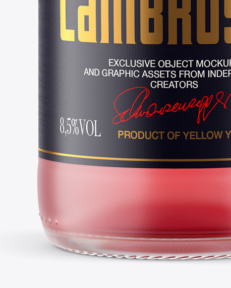 Download Frosted Glass Bottle w/ Pink Wine Mockup in Bottle Mockups on Yellow Images Object Mockups