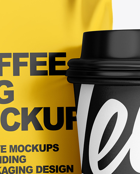 Metallic Coffee Bag with Cup Mockup   Half Side View PSD #2