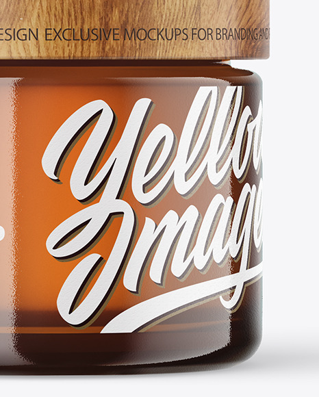 60ml Amber Glass Jar W  Wooden Lid Mockup PSD #6