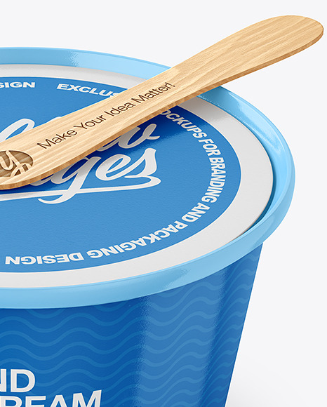 Ice Cream Glossy Plastic Cup With Wooden Stick Mockup PSD #1