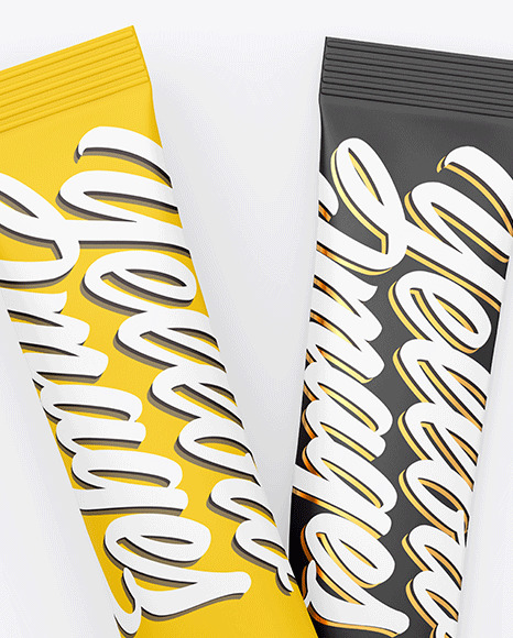 Download Two Matte Stick Sachets Mockup In Sachet Mockups On Yellow Images Object Mockups