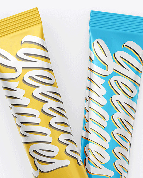 Two Glossy Metallic Stick Sachets Mockup PSD #1