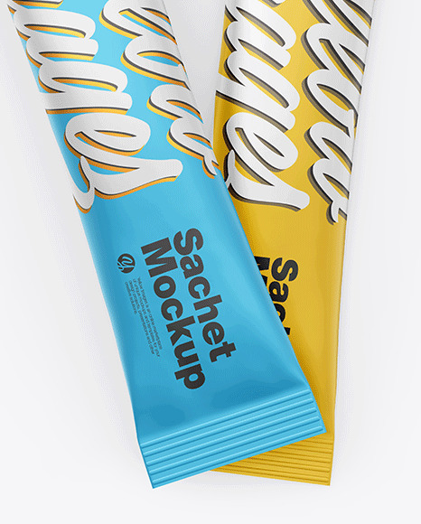Two Matte Metallic Stick Sachets Mockup PSD #2