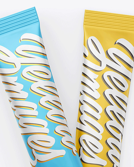 Two Matte Metallic Stick Sachets Mockup PSD #1