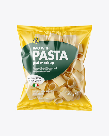 Download Plastic Bag With Paccheri Pasta Mockup In Bag Sack Mockups On Yellow Images Object Mockups