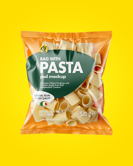 Download Plastic Bag With Paccheri Pasta Mockup In Bag Sack Mockups On Yellow Images Object Mockups