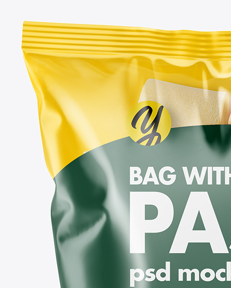 Download Plastic Bag With Paccheri Pasta Mockup In Bag Sack Mockups On Yellow Images Object Mockups