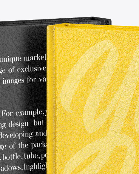 Download Two Hardcover Books w/ Leather Covers Mockup in Stationery Mockups on Yellow Images Object Mockups