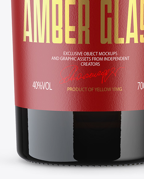 Amber Glass Bottle with Wooden Cap Mockup PSD #7