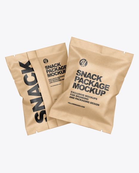 Download Two Kraft Snack Package Mockup In Bag Sack Mockups On Yellow Images Object Mockups