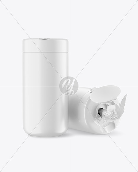 Two Matte Wet Wipes Jars Mockup PSD #1