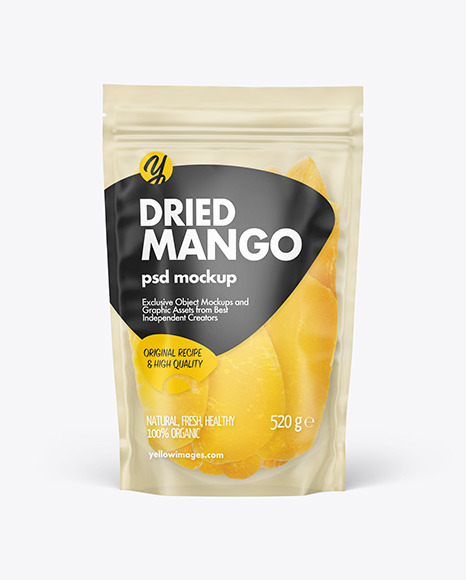 Frosted Plastic Pouch w/Dried Mango Mockup