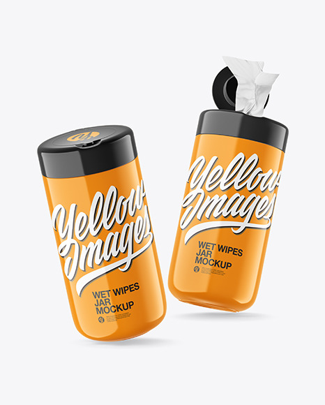 Download Two Glossy Wet Wipes Jars Mockup in Jar Mockups on Yellow ...