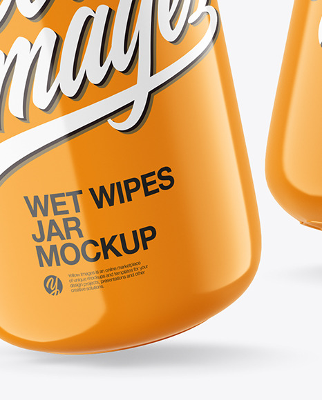 Download Two Glossy Wet Wipes Jars Mockup in Jar Mockups on Yellow ...