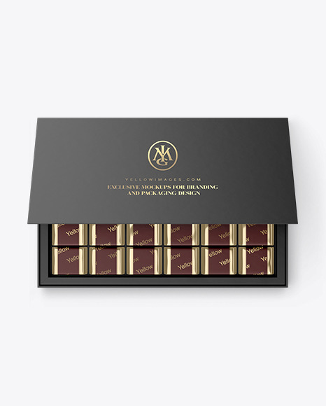 Box Of Chocolate Sweets Mockup In Box Mockups On Yellow Images Object Mockups