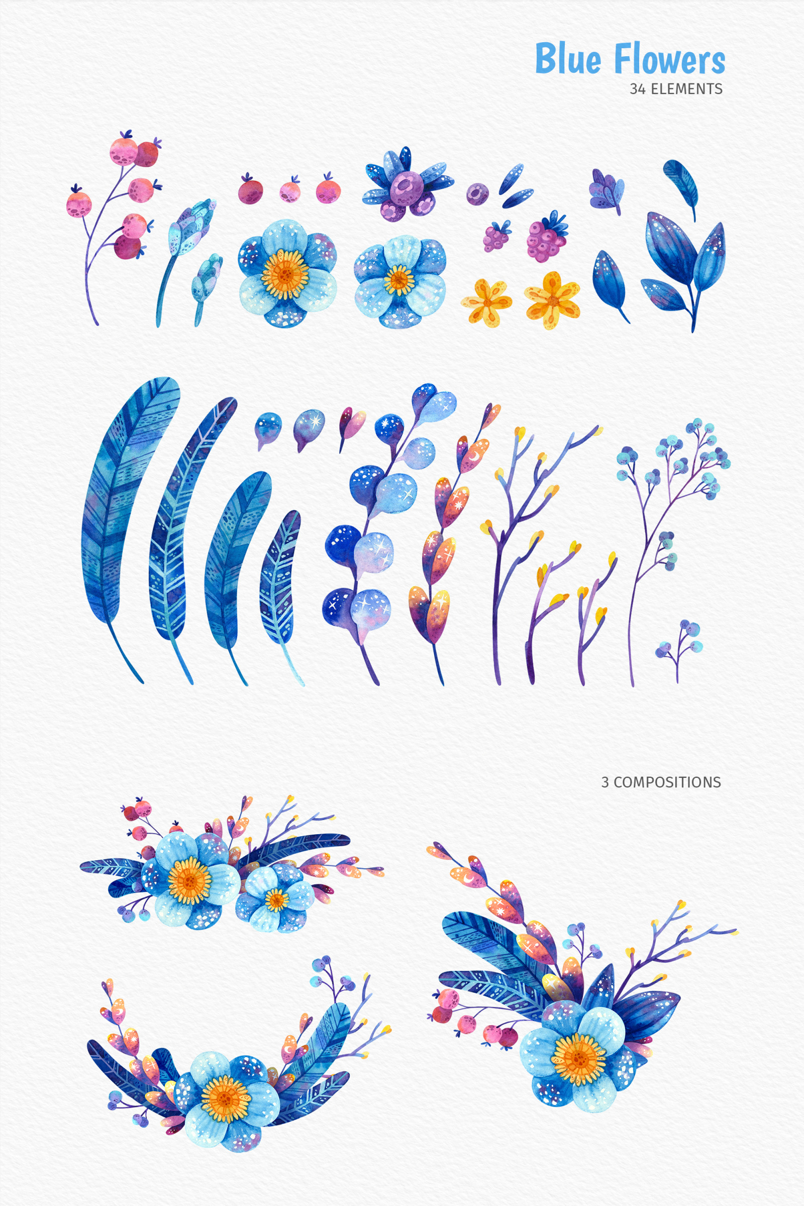 Download Watercolor Botanical Clipart Set In Illustrations On Yellow Images Creative Store