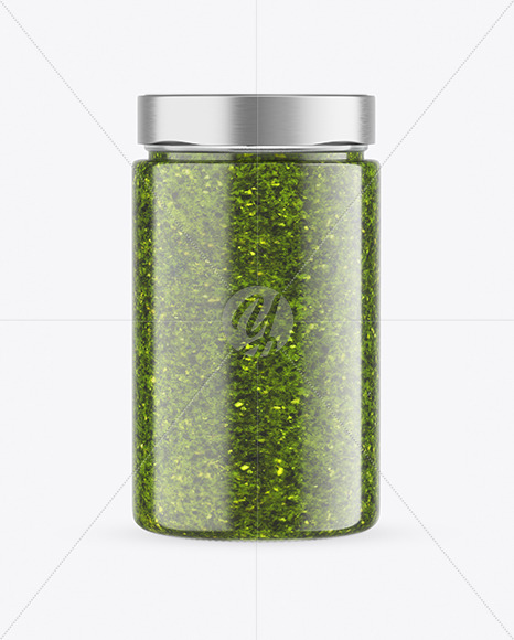 Сlear Glass Jar with Pesto Mockup