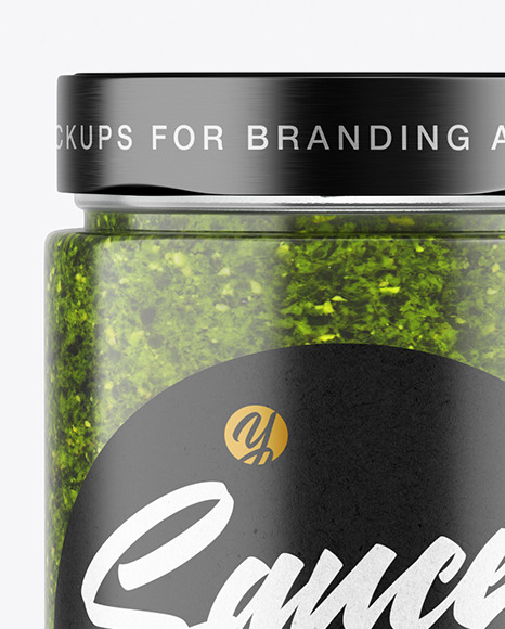 Сlear Glass Jar with Pesto Mockup PSD #2