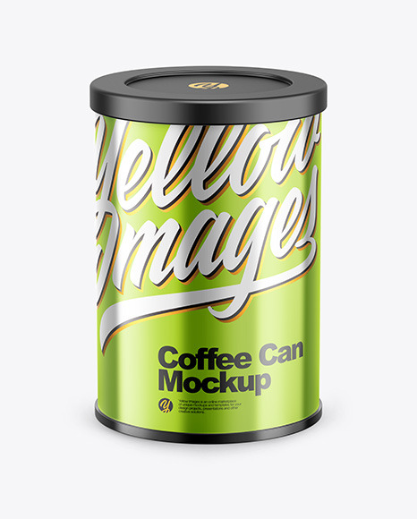 Coffee Tin Can with Glossy Metallic Finish Mockup