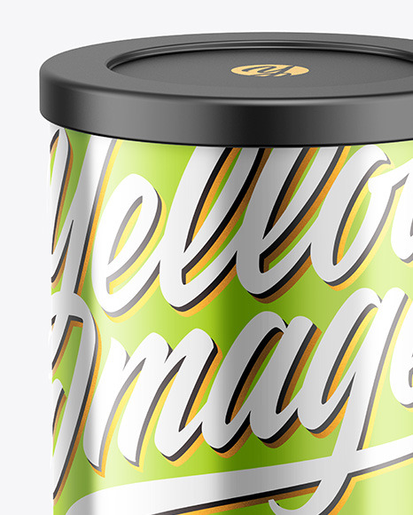 Coffee Tin Can with Glossy Metallic Finish Mockup PSD #4