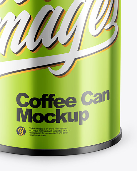 Coffee Tin Can with Glossy Metallic Finish Mockup PSD #5