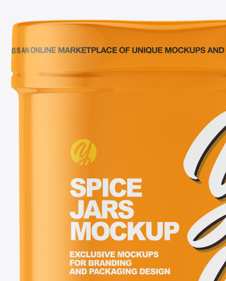 Two Spice Jars w  Glossy Shrink Sleeve Mockup PSD #2