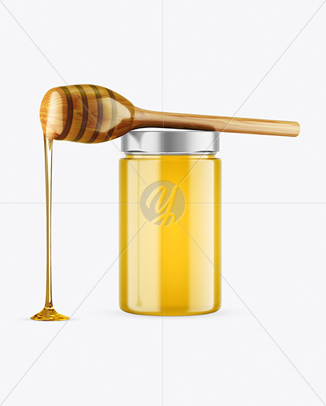 Clear Glass Honey Jar with Wooden Dipper Mockup PSD #3