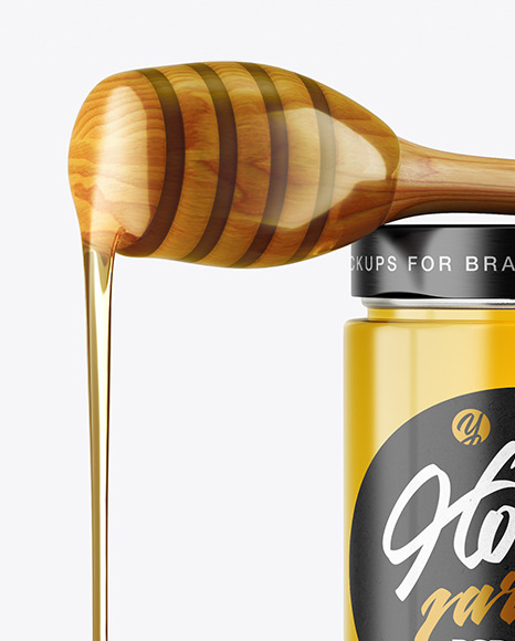 Clear Glass Honey Jar with Wooden Dipper Mockup PSD #2