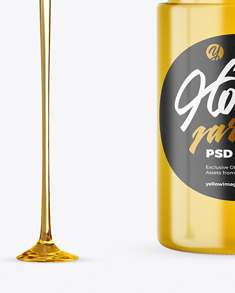 Clear Glass Honey Jar with Wooden Dipper Mockup PSD #1