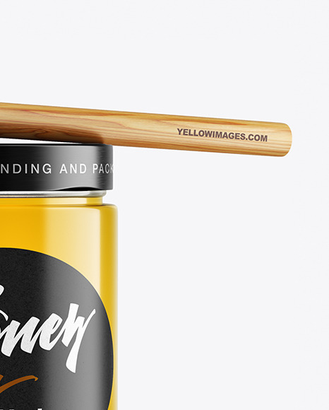 Clear Glass Honey Jar with Wooden Dipper Mockup PSD #6