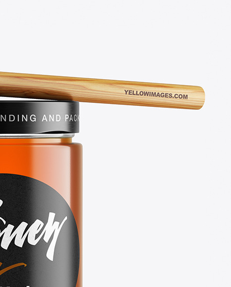 Clear Glass Honey Jar with Wooden Dipper Mockup PSD #6