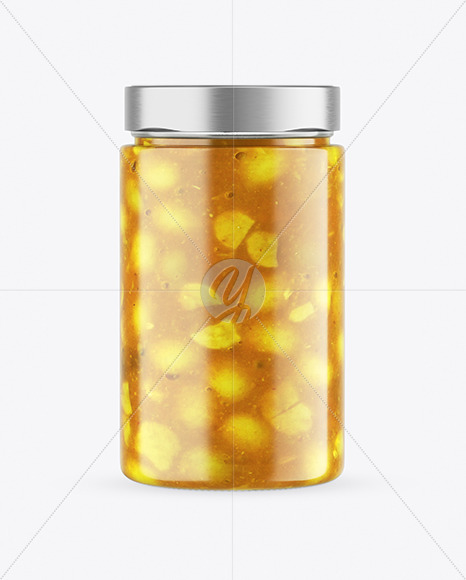 Сlear Glass Jar with Lupine Sauce Mockup PSD #3
