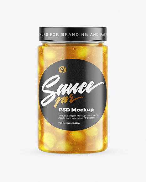 Сlear Glass Jar with Lupine Sauce Mockup