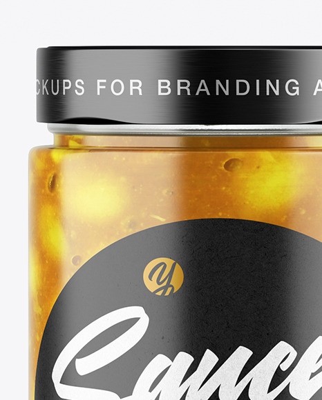 Сlear Glass Jar with Lupine Sauce Mockup PSD #2