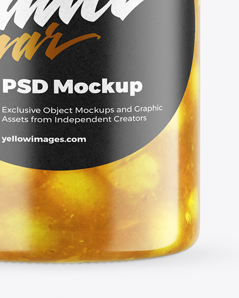 Сlear Glass Jar with Lupine Sauce Mockup PSD #1