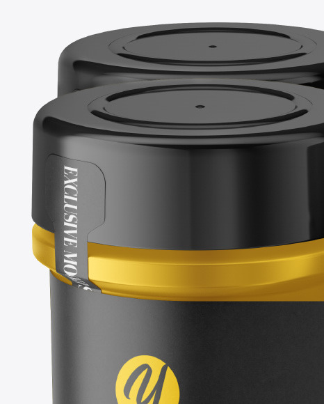 Four Metallic Spice Jars Mockup PSD #1