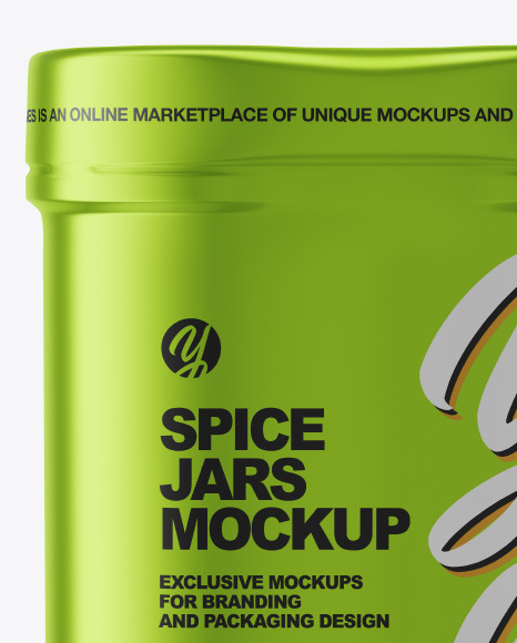 Two Spice Jars w  Metallic Shrink Sleeve Mockup PSD #2
