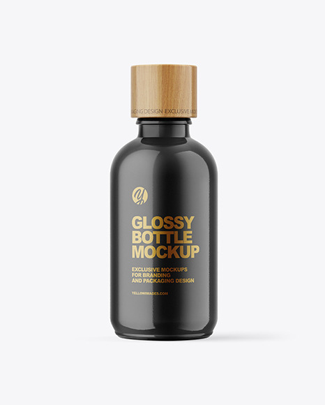 100ml Glossy Bottle W/ Wooden Lid Mockup