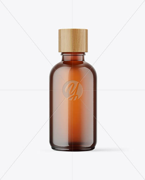 100ml Amber Glass Bottle W  Wooden Lid Mockup PSD #3