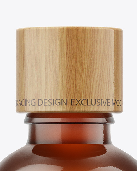 100ml Amber Glass Bottle W  Wooden Lid Mockup PSD #1