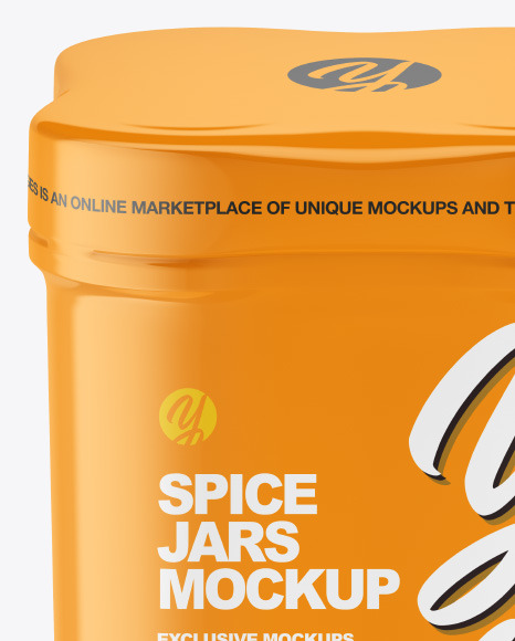Four Spice Jars w  Glossy Shrink Sleeve Mockup PSD #2