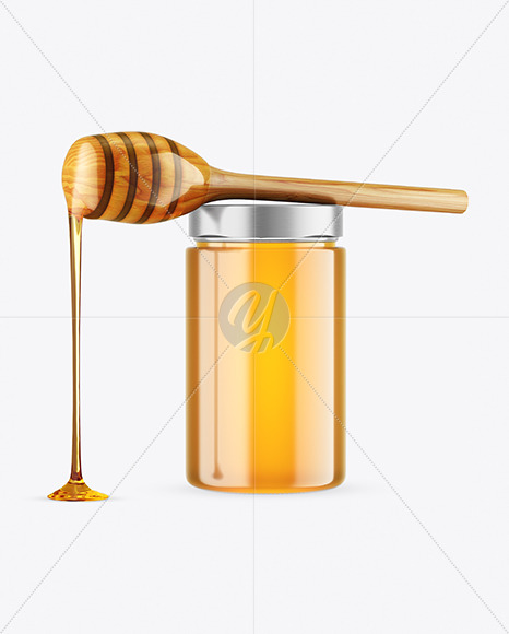 Clear Glass Honey Jar with Wooden Dipper Mockup PSD #3