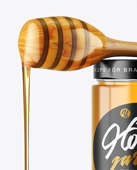 Clear Glass Honey Jar with Wooden Dipper Mockup PSD #2
