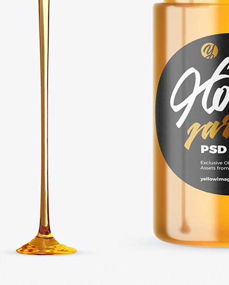 Clear Glass Honey Jar with Wooden Dipper Mockup PSD #1