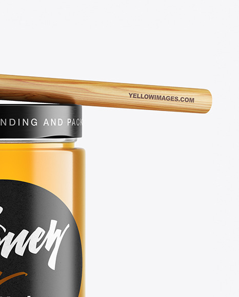 Clear Glass Honey Jar with Wooden Dipper Mockup PSD #6