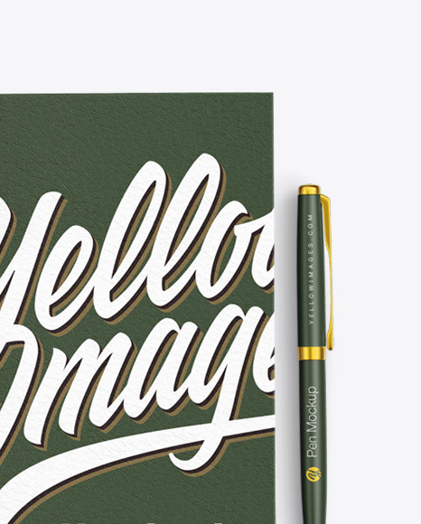 Leather Notebook With Pen Mockup PSD #1
